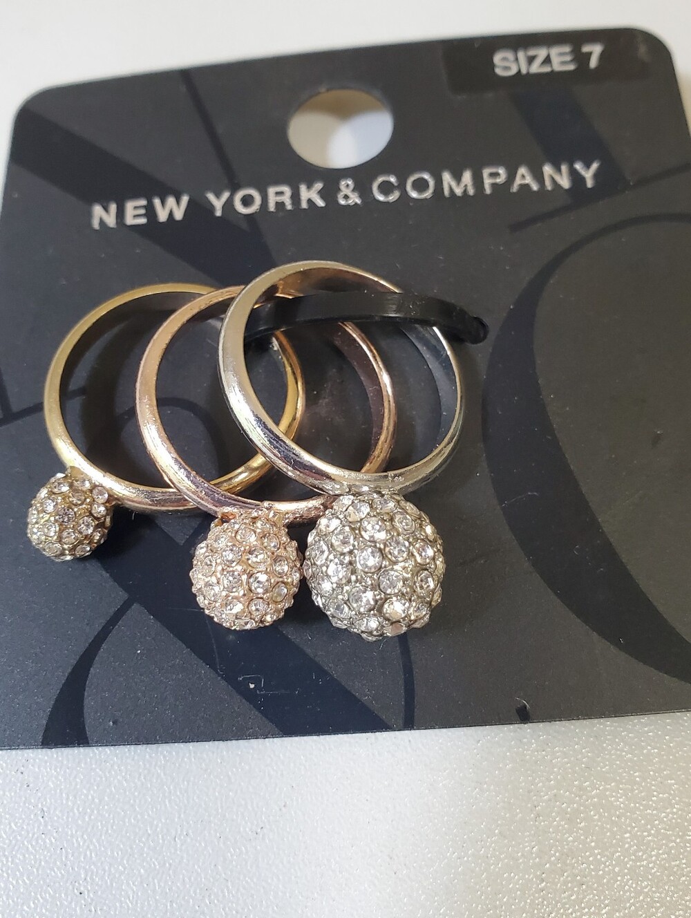 New York & Company Gold and Silver Crystal Ball Stackable Ring Set Size 7